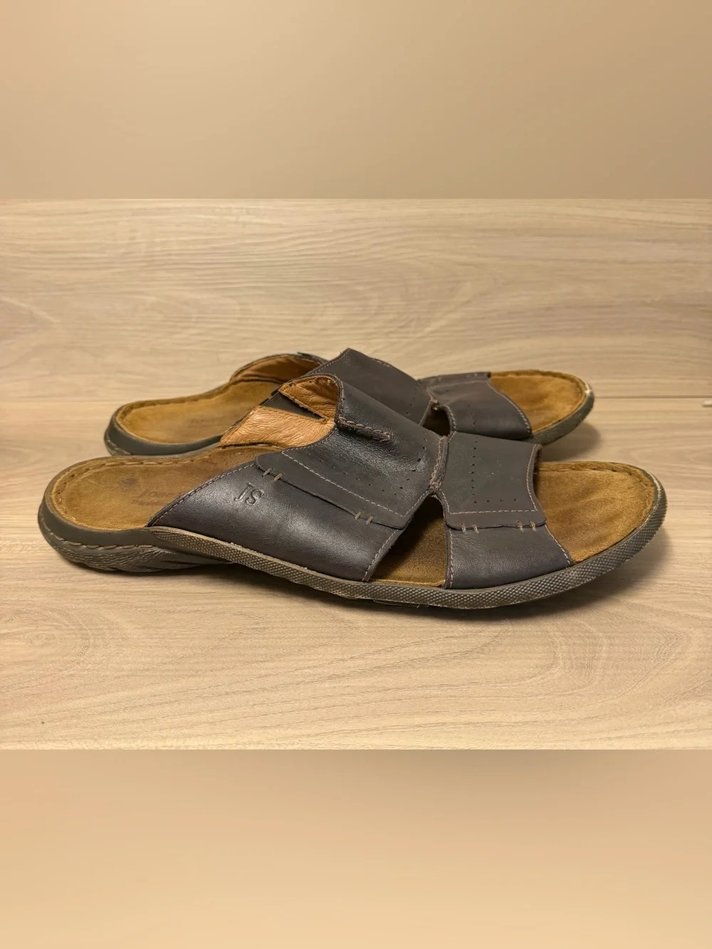 Josef Seibel Logan 21 Slide Sandals Men's Size 12/13 EU 46 Brown Leather Slip On
